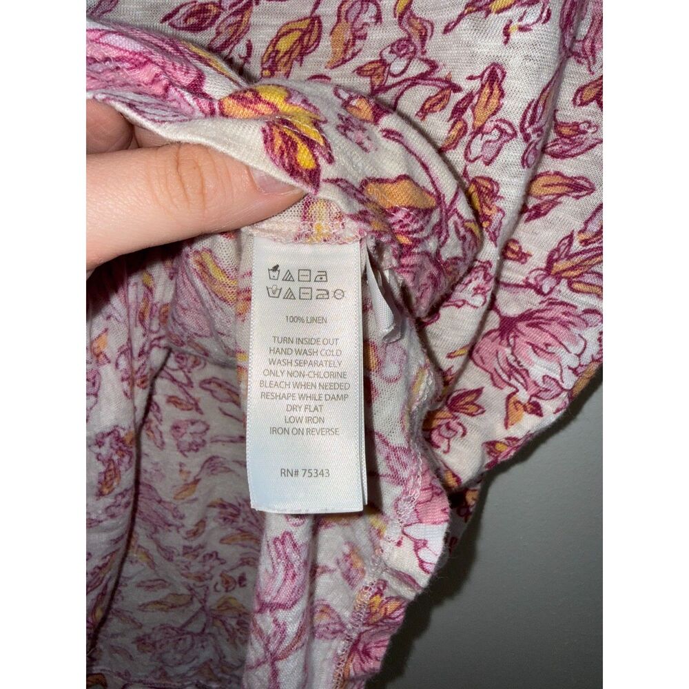 Haute Hippie Style 100% Linen Floral Tank Top Small Pink Orange Button Back - Picture 4 of 9